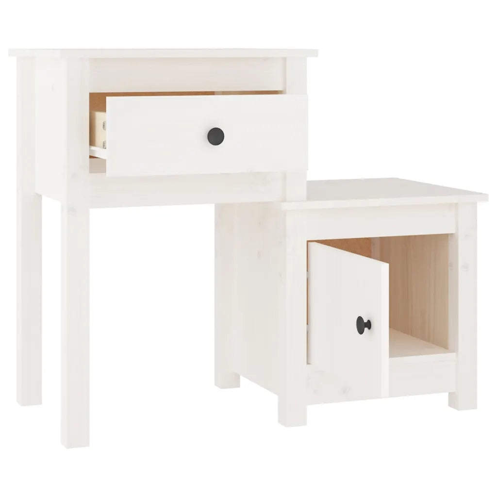 Comodino Bianco 79,5x38x65,5 cm in Legno Massello di Pino 814541