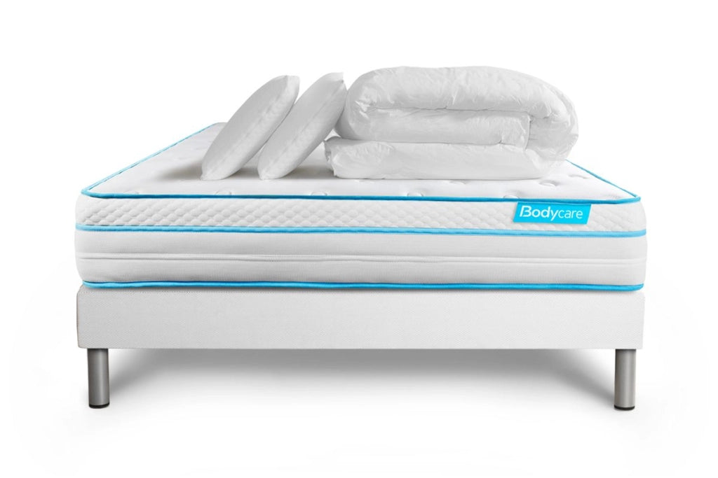 Pacchetto letto completo - Materasso 140x200cm + Box spring con doghe (kit) + 2 cuscini + Piumino - BodyMax