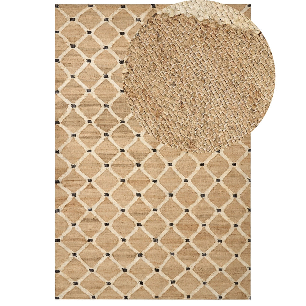 Tappeto di iuta intrecciata naturale in stile bohémien con motivo geometrico 200 x 300 cm Beige camera da letto soggiorno