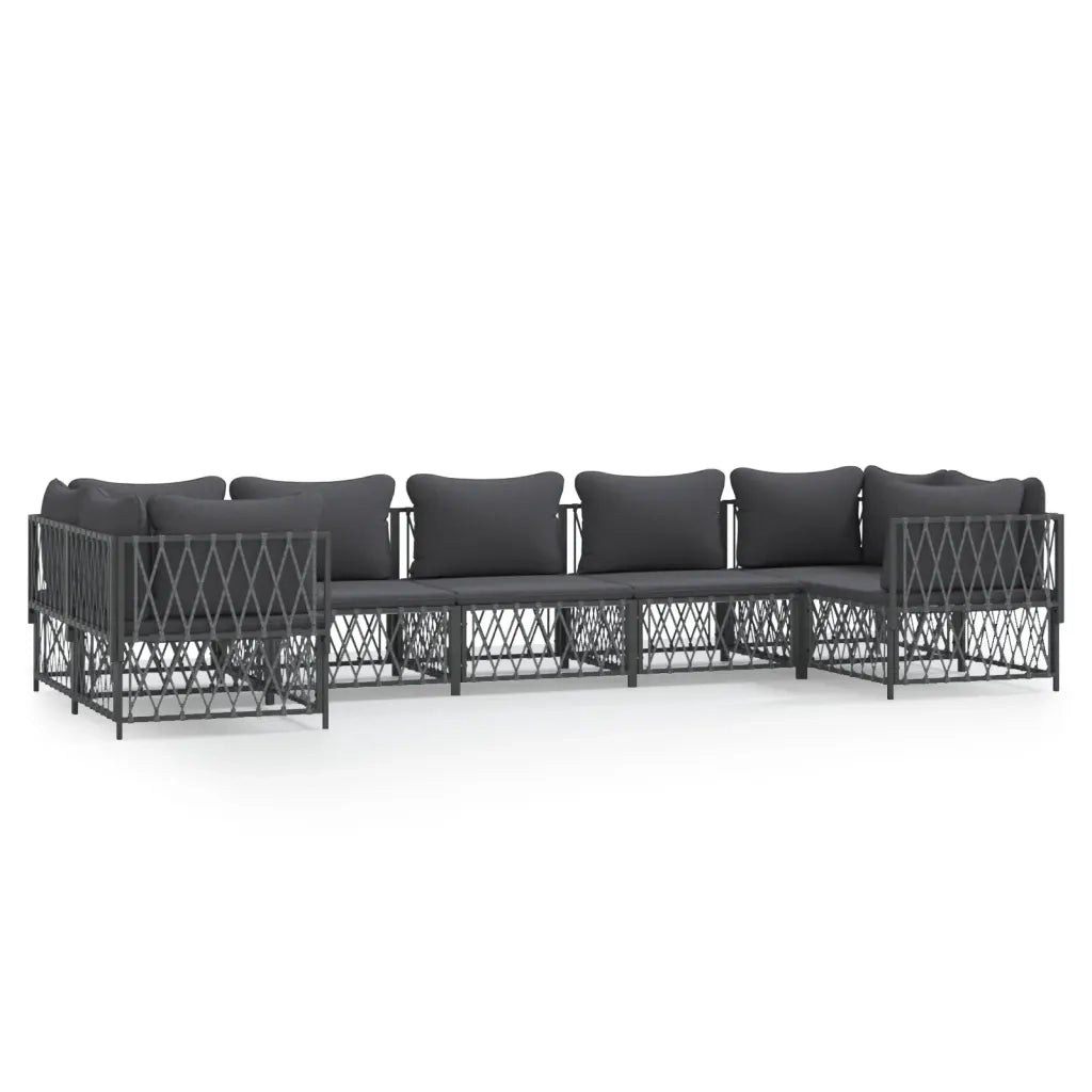 Set Divani da Giardino 7 pz con Cuscini Antracite in Acciaio