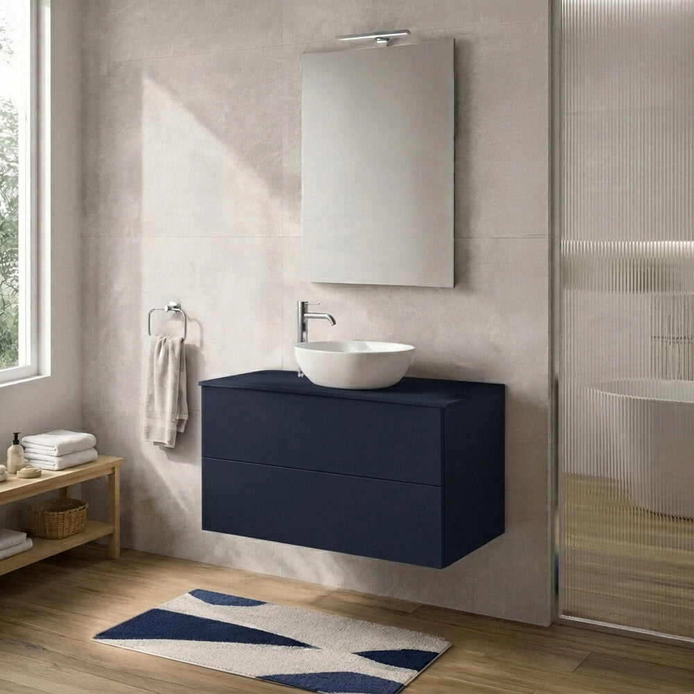 Mobile bagno sospeso 100 cm blu portalavabo due cassetti Tierra