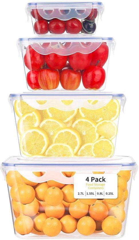 Set di 4 contenitori a chiusura ermetica, contenitori per alimenti con coperchio, resistenti al microonde e al lavastoviglie, set di contenitori per la preparazione di pasti, contenitori trasparenti per alimenti per preparazione, frigorifero e in viaggio