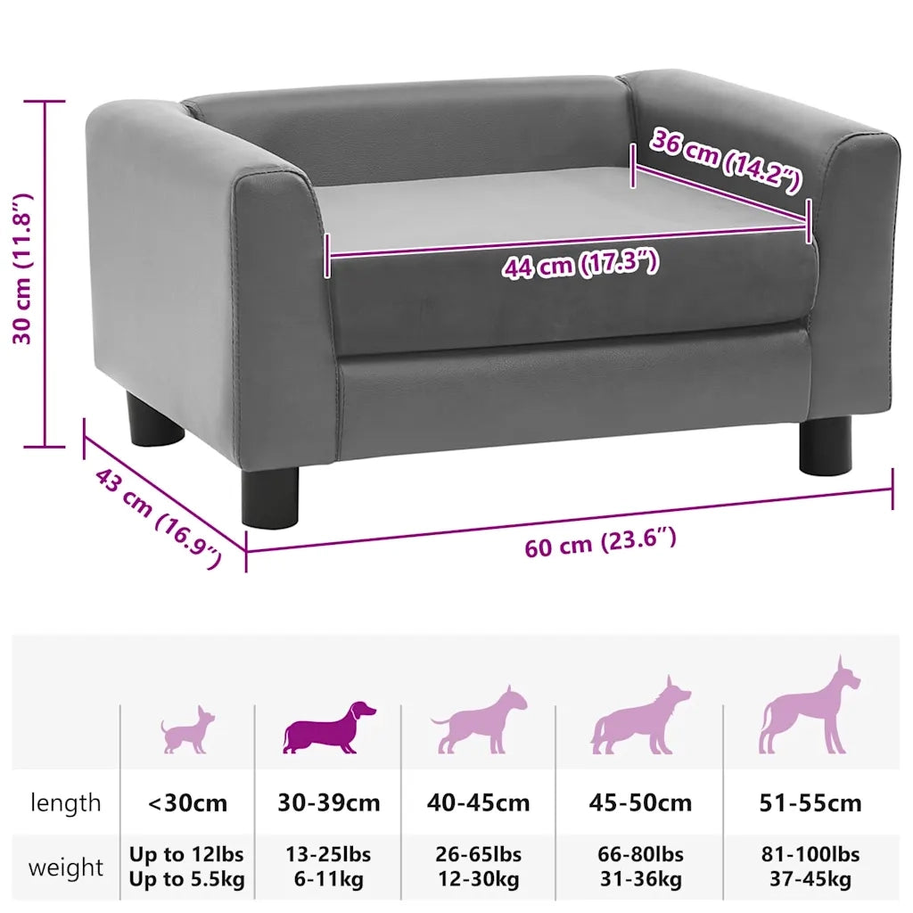 Divano per Cani Grigio 60x43x30 cm in Peluche e Similpelle 170959