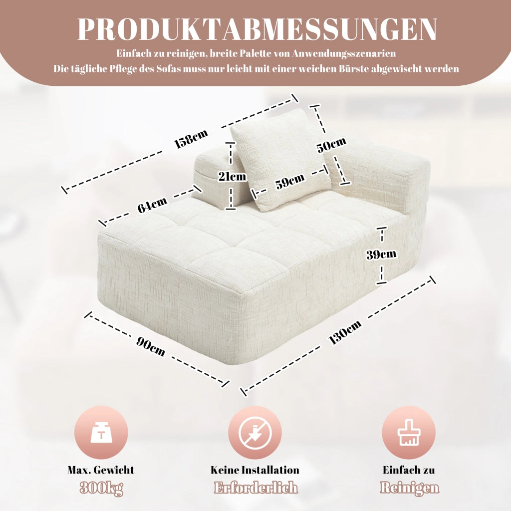 DIVANO Chaise Longue 158x90x60 cm Chenille Beige con cuscino