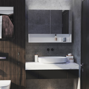 Mobiletto Specchiera da Bagno 2 Ante 1 Ripiano 80x15x60 cm con Luce LED Bianco