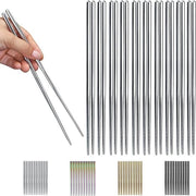 Set di Spiedini in Acciaio Inossidabile Riciclabili - Cucina Giapponese Cinese Coreana - Resistenti al Lavastoviglie - 10 Paia - 22,5 cm - Argento