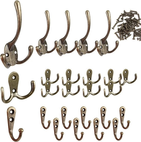 Hanger da abbigliamento, 25 pezzi di chiodi per parete, hanger da abbigliamento vintage, maniglie per armadio antico con 50 viti, per maniglie per armadio, bagno, cucina, ufficio (bronzo)