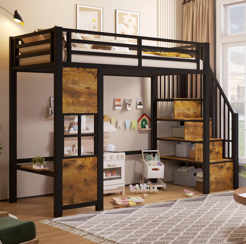 Letto a soppalco 90x200 cm con scala contenitore e area gioco