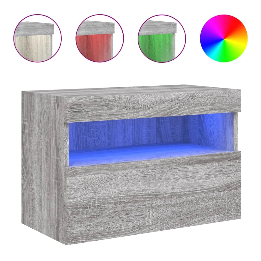 Mobile TV multimediale mensola TV credenza mobile TV parete attrezzata per sala da pranzo soggiorno camera da letto con luci LED Sonoma 60 x 30 x 40 cm grigio 02_0028053