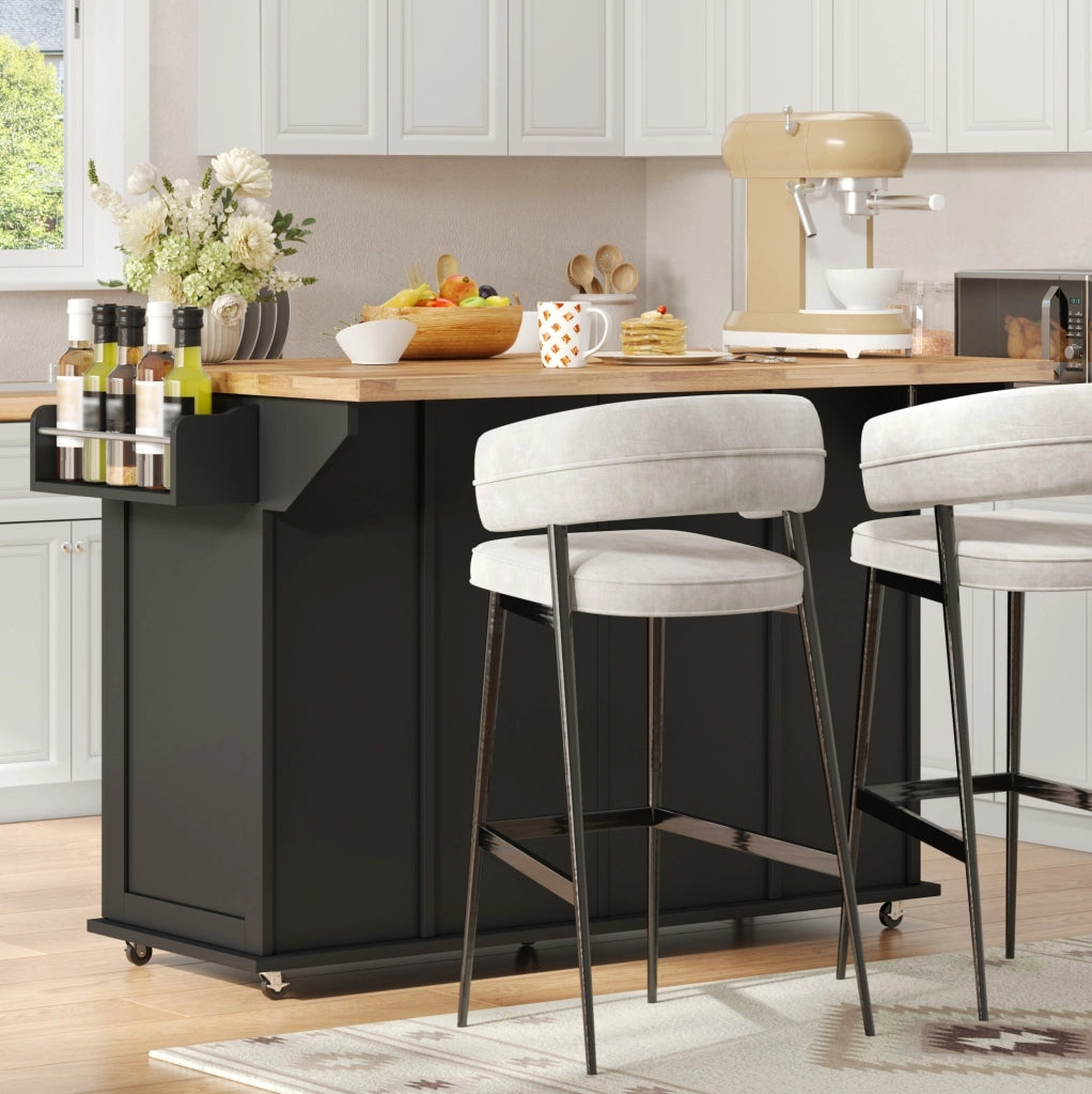 Isola cucina con piano ribaltabile 120x45(70)x87 cm in MDF nero e naturale