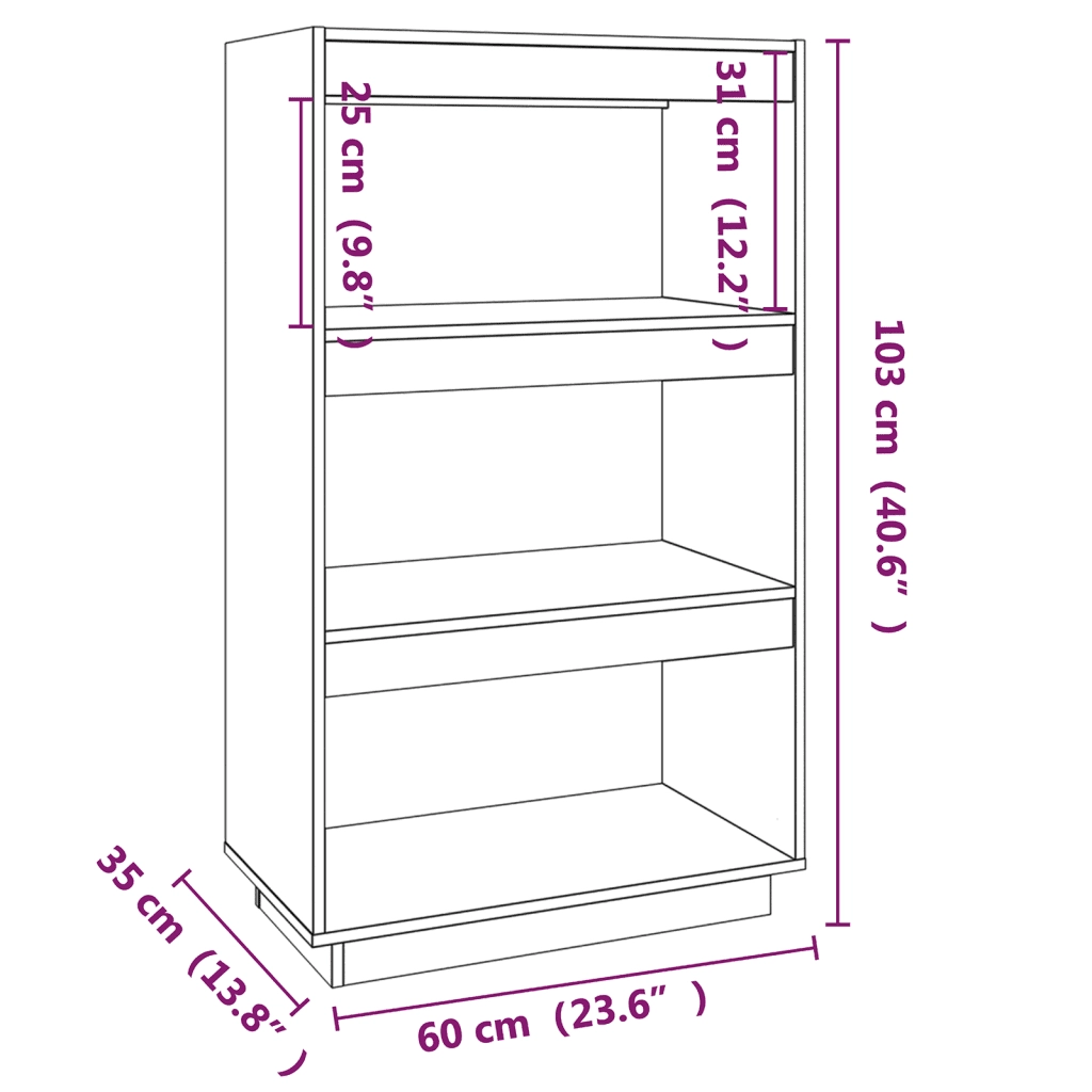 Libreria Divisorio-Scaffale per Libri-Mobile di Stoccaggio Grigio 60x35x103cm in Legno Massello di Pino