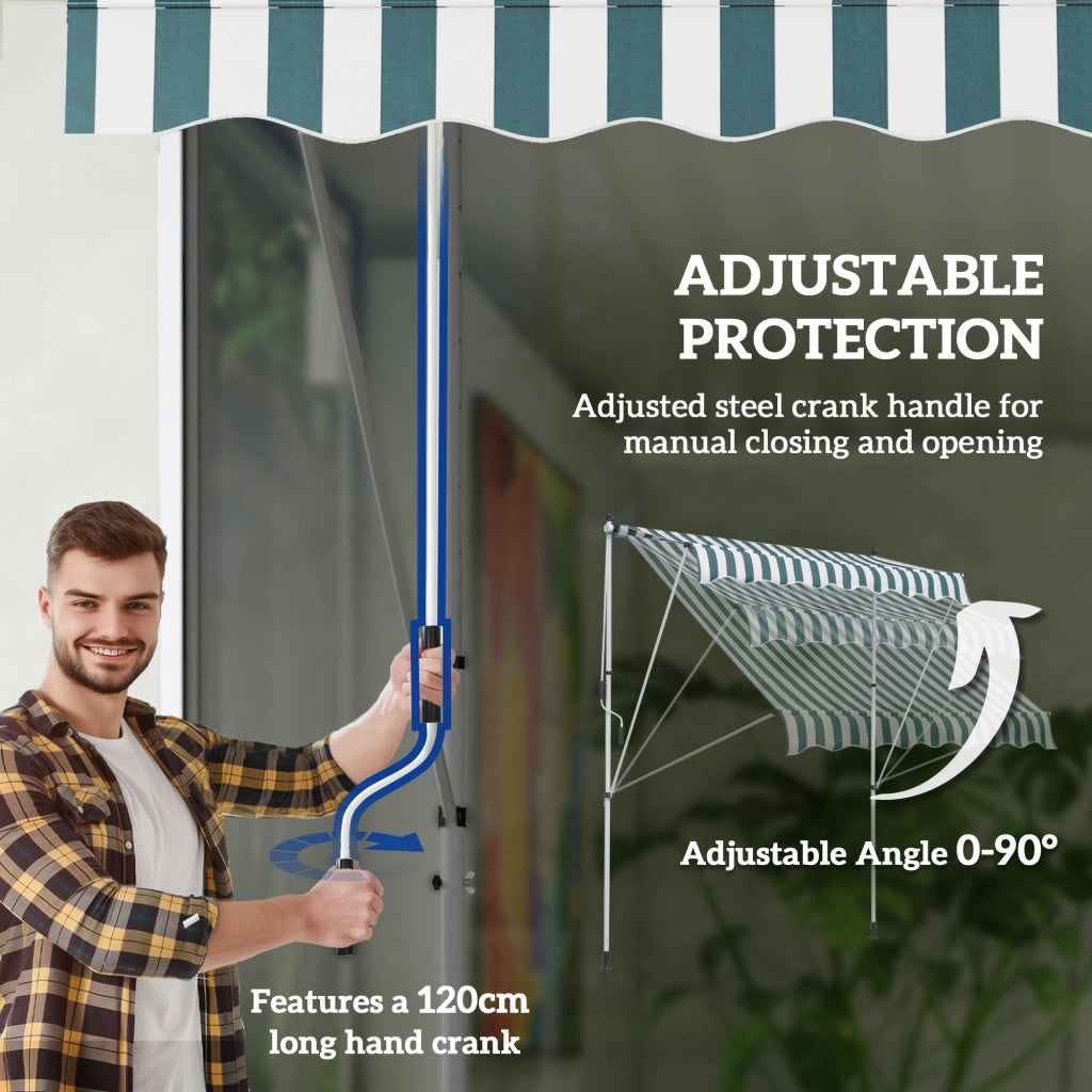 Tenda a braccio pieghevole 200x150 cm altezza regolabile protezione solare telaio in alluminio con manovella colore verde e bianco