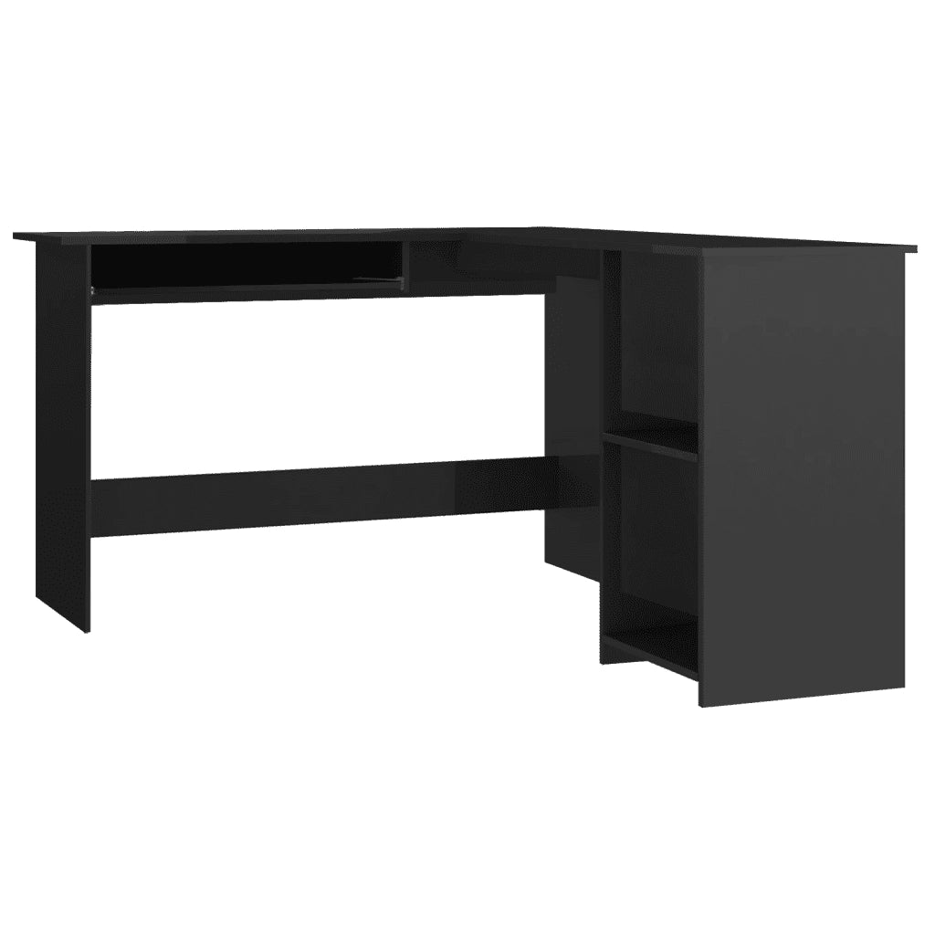 Scrivania Angolare a L Nero Lucido 120x140x75cm Multistrato