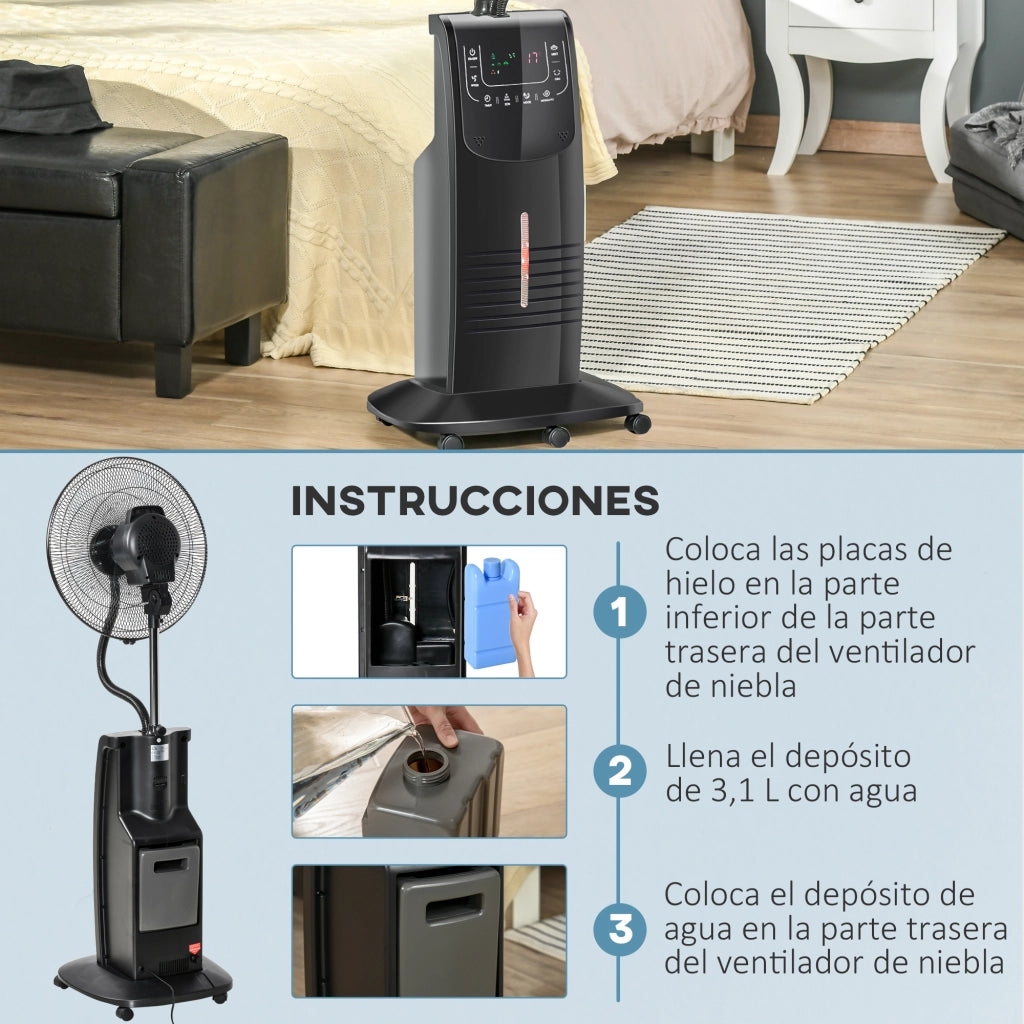 Ventilatore Oscillante da Esterno con Nebulizzatore e Telecomando ¨C Zephmum ¨C Nero 44,5x44,5x135 cm