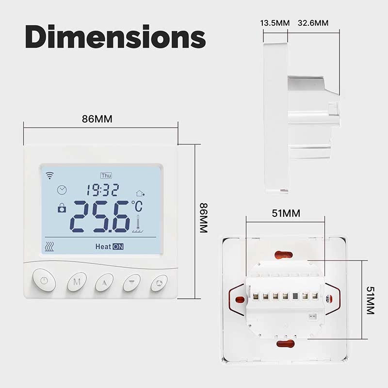 Termostato WIFI Con Bottone Protocollo WIFI 2.4G TUYA, Smart Life Quadrata Compatibile Con Scatola 502 Riscaldamento Caldaia a Gas Bianco 5A 95-240V IP20