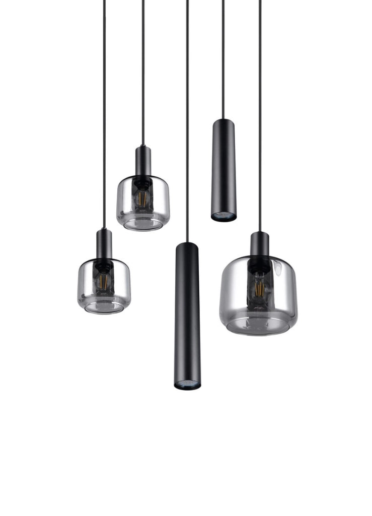 Lampada sospensione moderna nera tonda 5 luci Trio