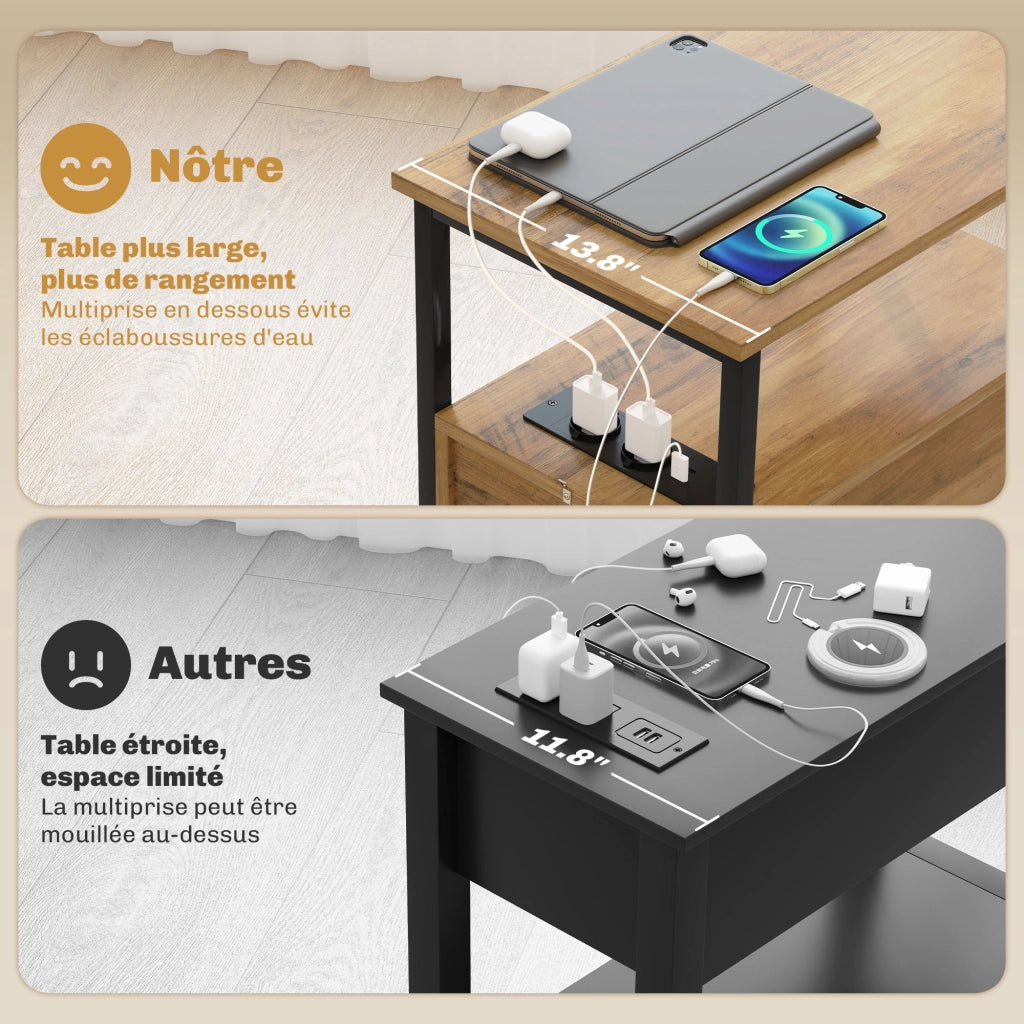 Tavolino da salotto con 2 prese USB e 1 presa Type C ¨C zephmum ¨C Legno naturale