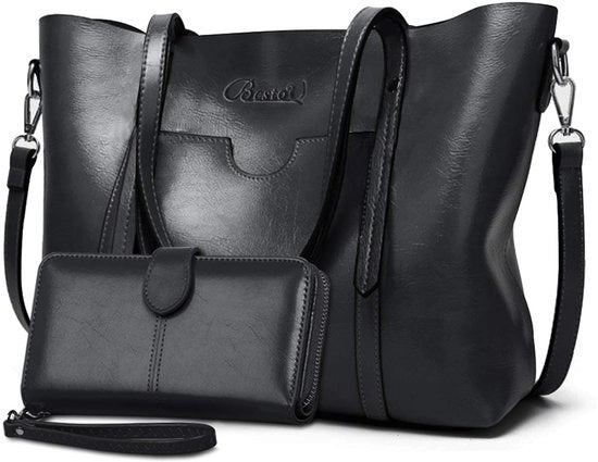 Set di Borse da Donna in Pelle Finta con Cinturino e Maniglia, 2 pezzi, Nero