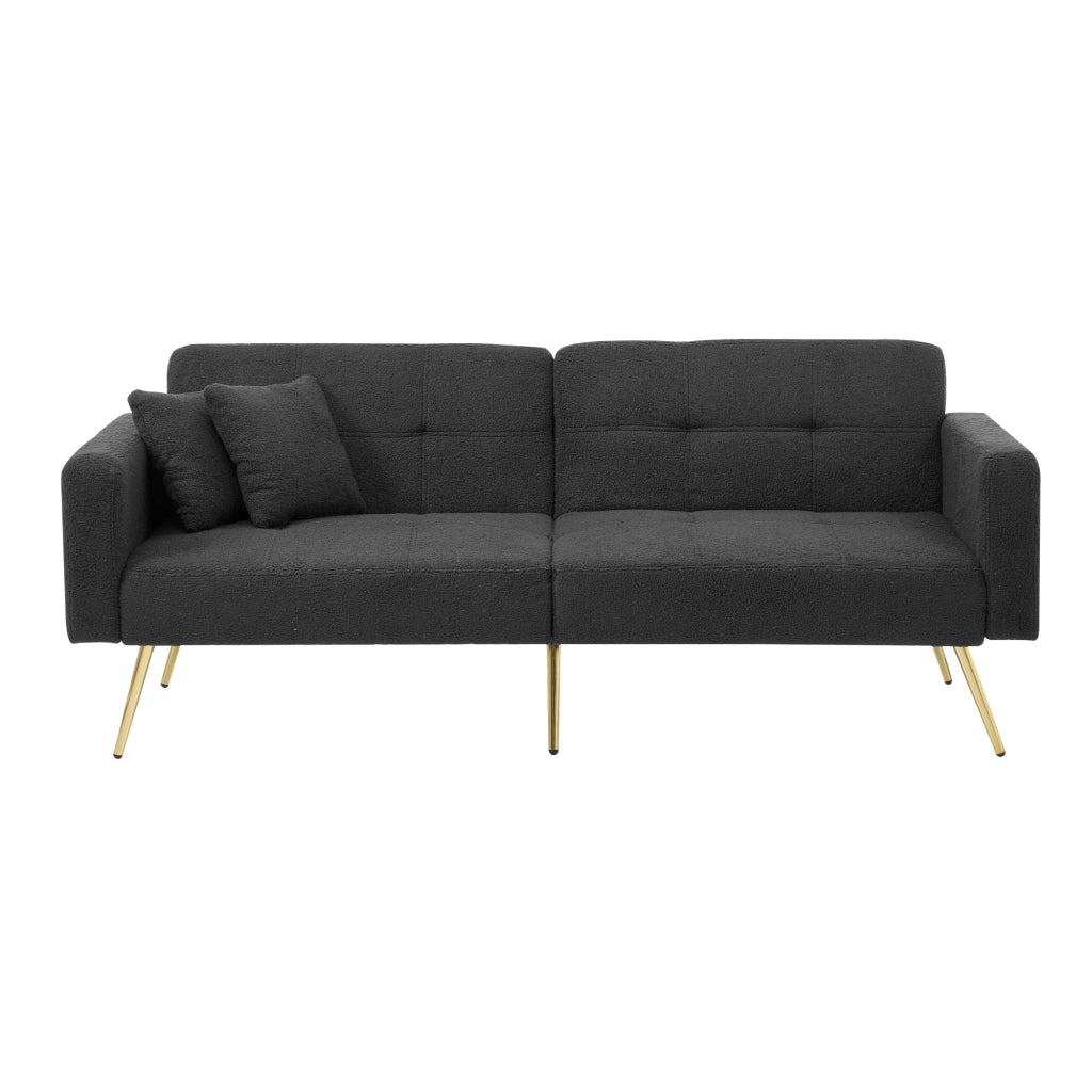 Divano Letto 2 Posti Convertibile Schienale Regolabile 105-180° con Cuscini e Tasche Laterali Struttura Legno in Sherpa Grigio Antico