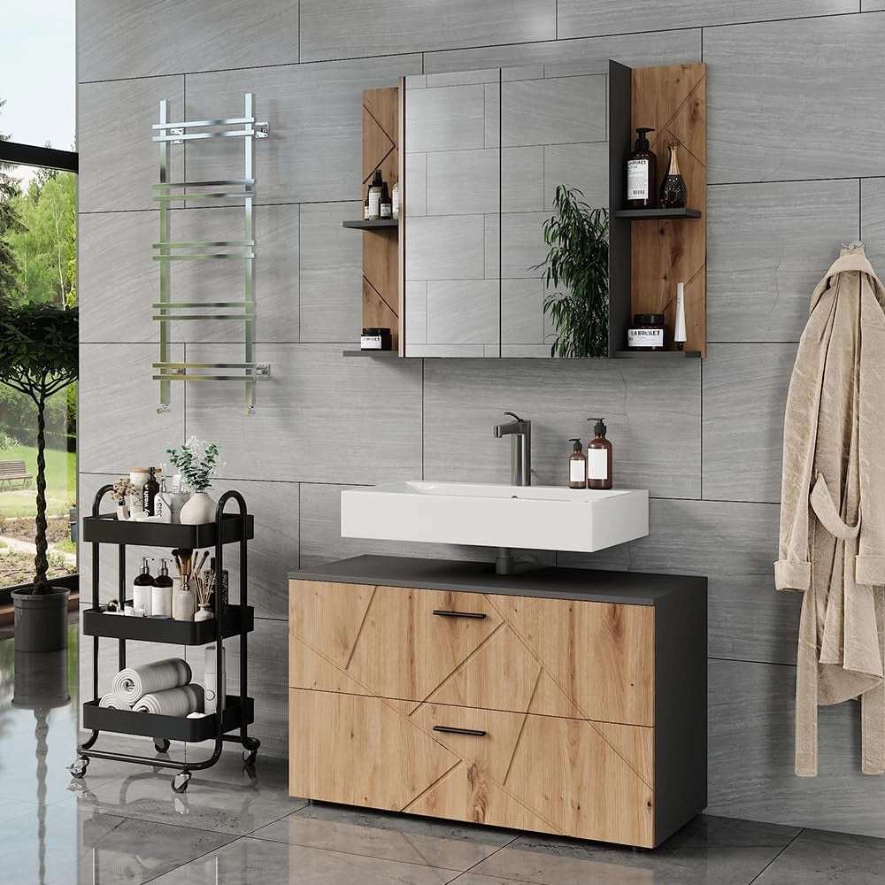 Set di mobili da bagno Irma, Antracite/Artisan, 2 parti