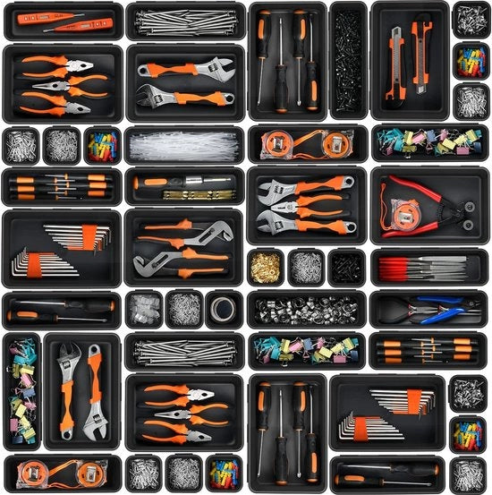 32 organizzatori per cassetti in nero, sistema di organizzazione per cassetti, accessori per ufficio, cassetto per strumenti, organizzatore per cucina, organizzatore per tavolo da trucco cosmetici