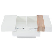 Tavolino Da Salotto Quadrato con Piano Scorrevole; Vano Contenitore Nascosto a 2 Scomparti; Bianco Lucido; in Pannello Truciolare; 70×70×39 cm
