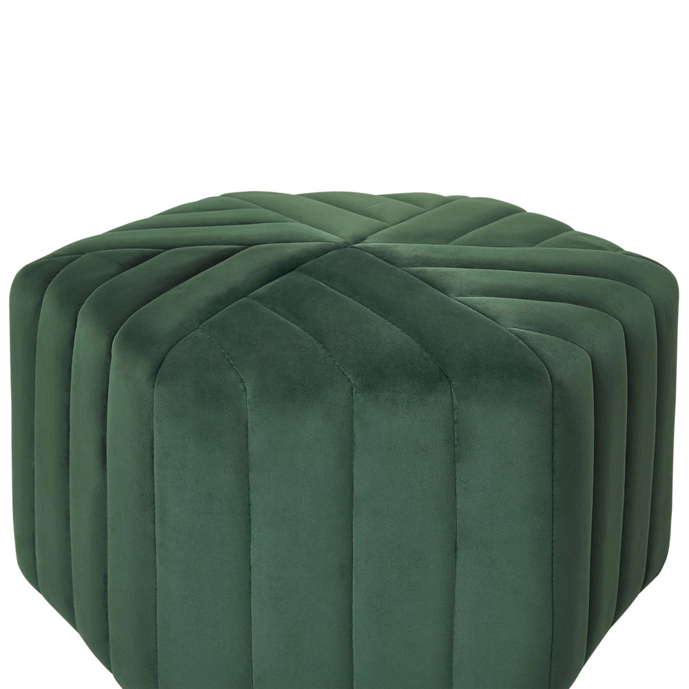 Pouf Velluto Verde 29 x 53 x 48 cm Poggiapiedi Esagonale Imbottito Glamour