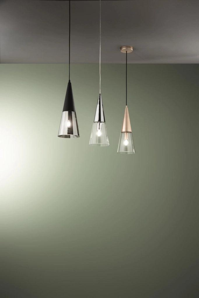 SOSPENSIONE TRENTO 1 LUCE CROMO E TRASPARENTE ATTACCO E14 VETRP D.15CM