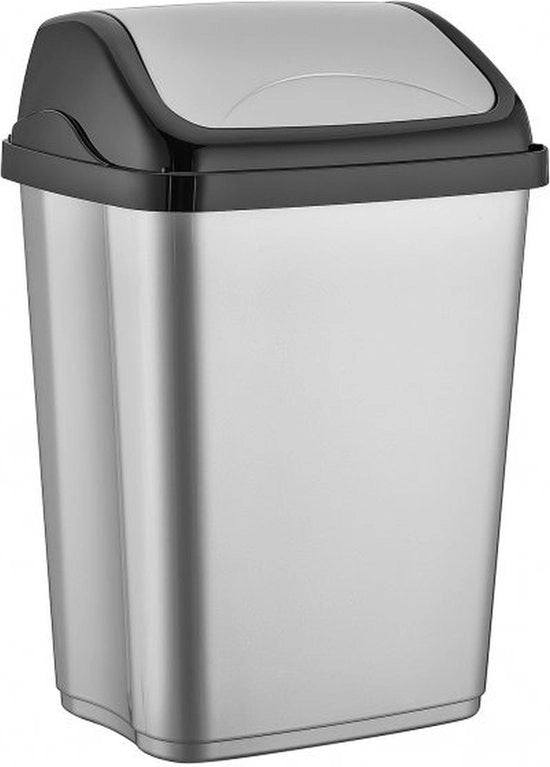Contenitore per rifiuti/cestino per spazzatura - 50 litri - plastica - argento - 41 x 33 x 65 cm - ufficio
