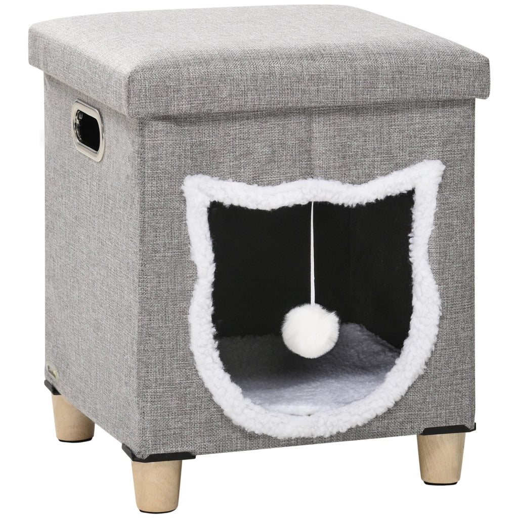 Casetta per Gatti Interna 2 in 1 ¨C zephmum ¨C Grigio Legno 35.5x35.5x42.5cm
