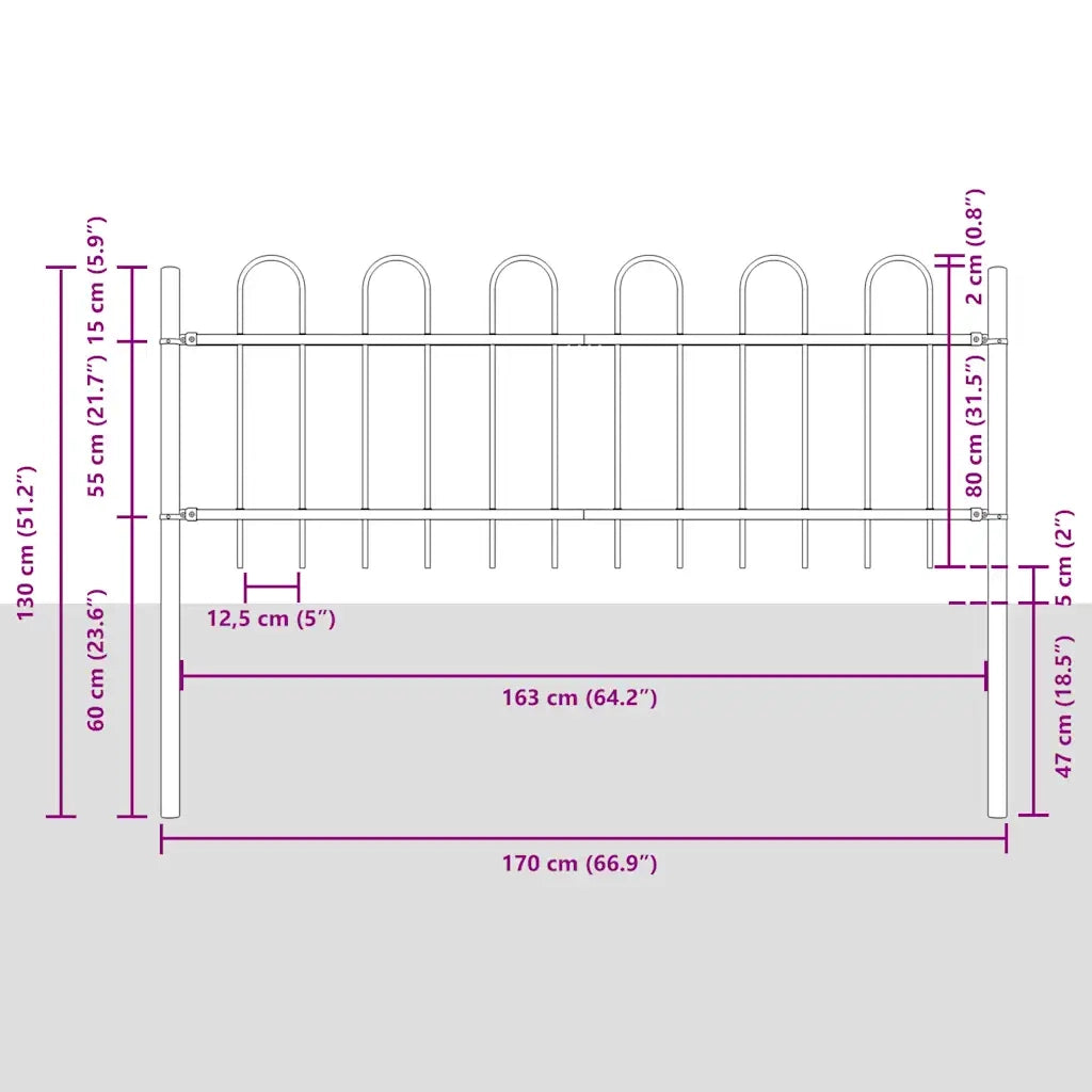 Recinzione Giardino con Punta Tonda in Acciaio 1,7 m Nera cod mxl 7581