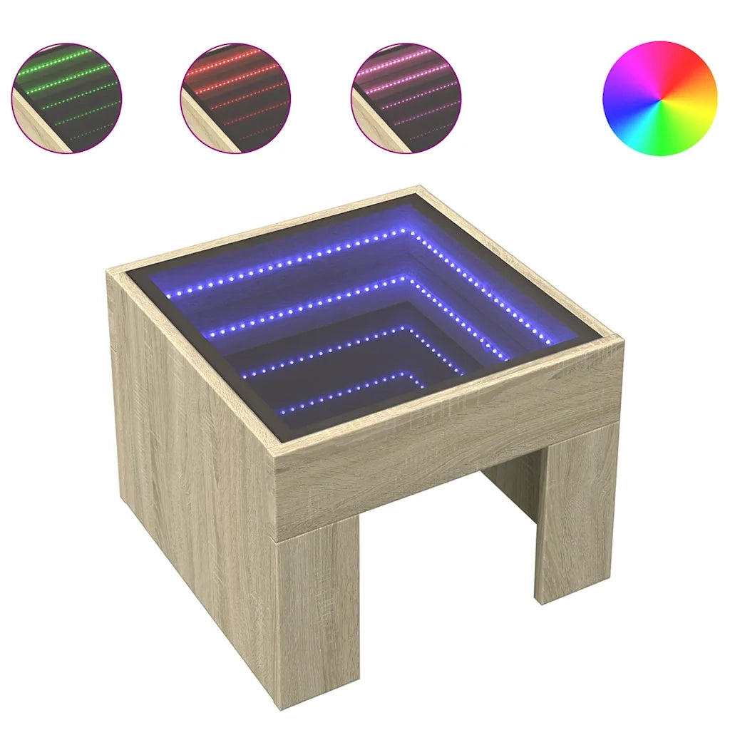 Tavolino da Salotto con LED Infinity Rovere Sonoma 40x40x30 cm 847597