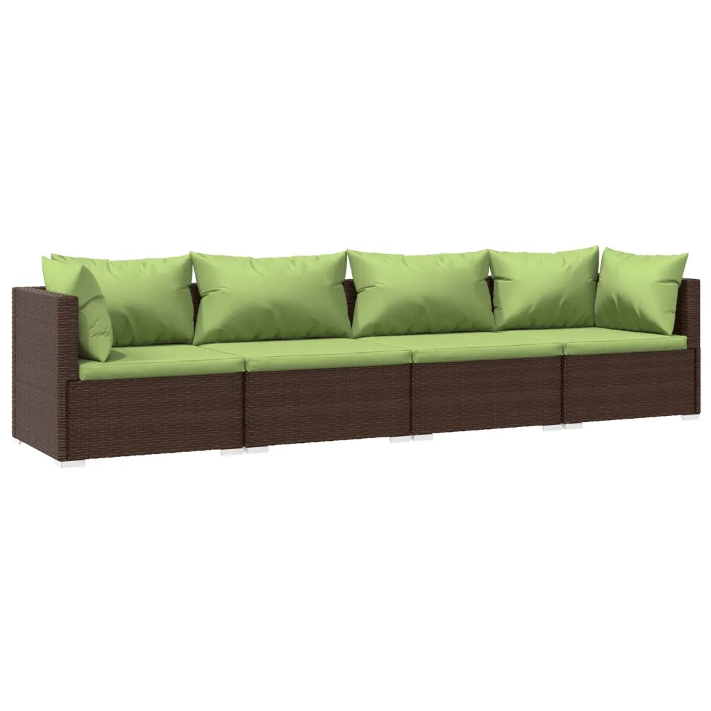 Set Divani da Giardino 4 pz con Cuscini in Polyrattan Marrone cod mxl 38835
