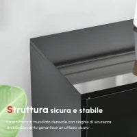 Mobiletto Multiuso Nero con 2 Cassetti e 2 Armadietti ad Apertura a Pressione, 117x36x74cm