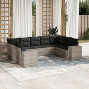 Set Divano da Giardino 9pz con Cuscini Grigio Chiaro Polyrattan