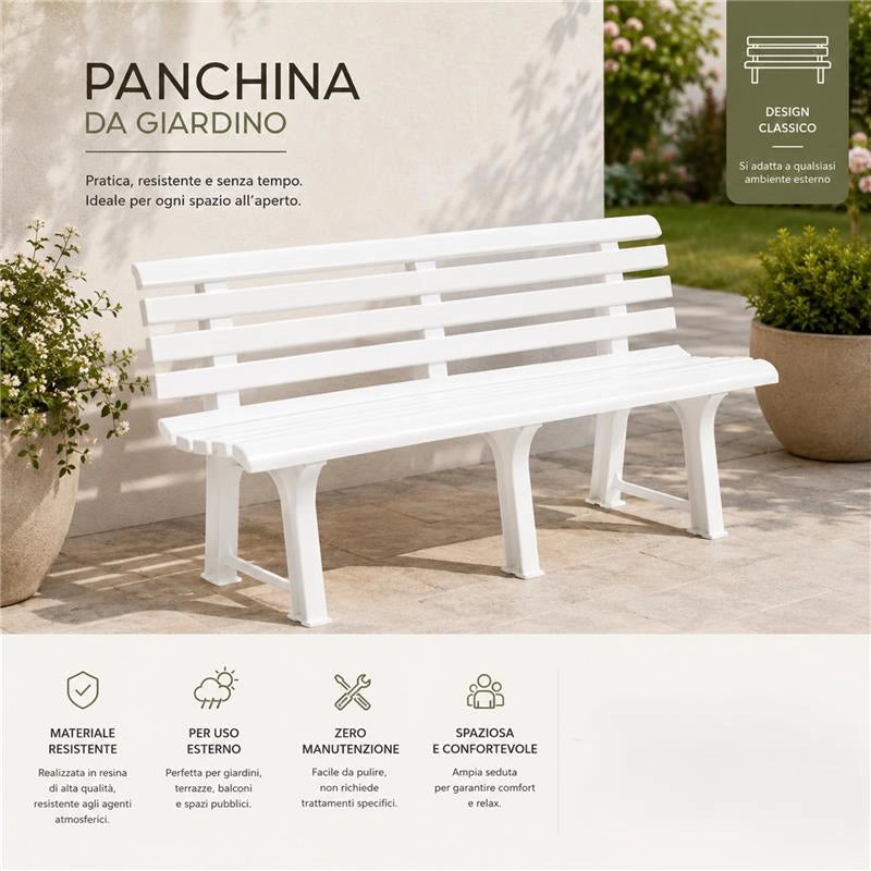 MAURY'S PANCHINA ORCHIDEA IN RESINA DA ESTERNO BIANCA 145 X 49 X 74 CM
