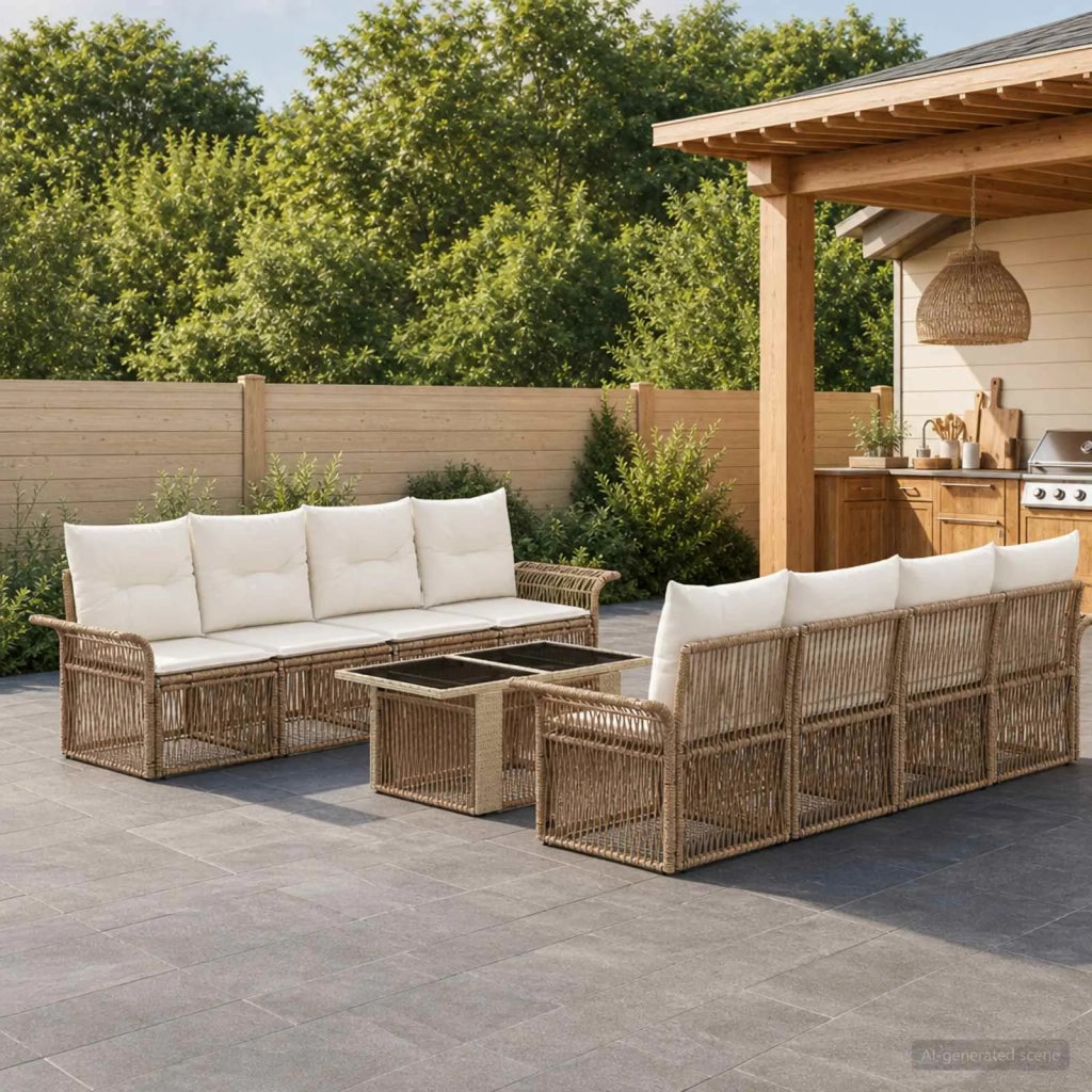 Set Divano da Giardino 9 pz Beige e Bianco Crema polyrattan 3436608