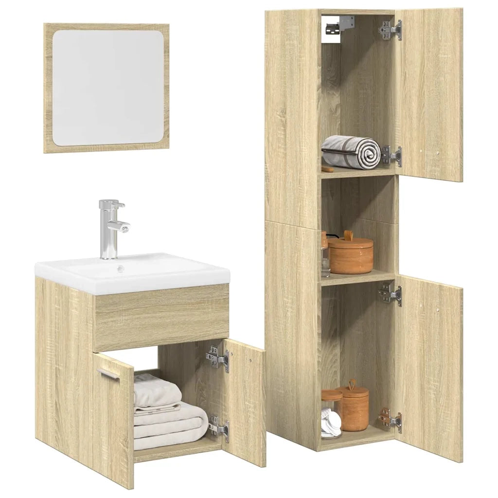 Set Mobili da Bagno 4 pz Rovere Sonoma in Legno Multistrato