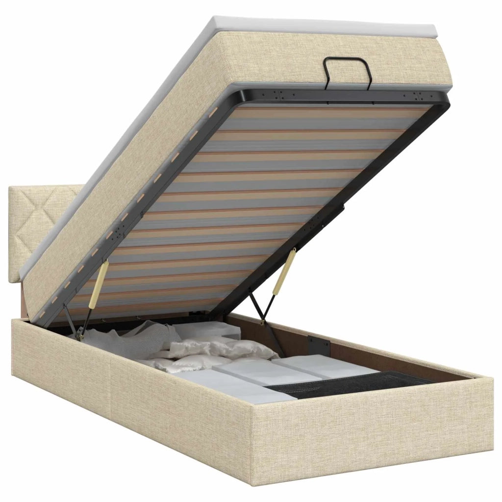 Letto ottomano con materasso Crema 100 x 200 cm Tessuto 3456390