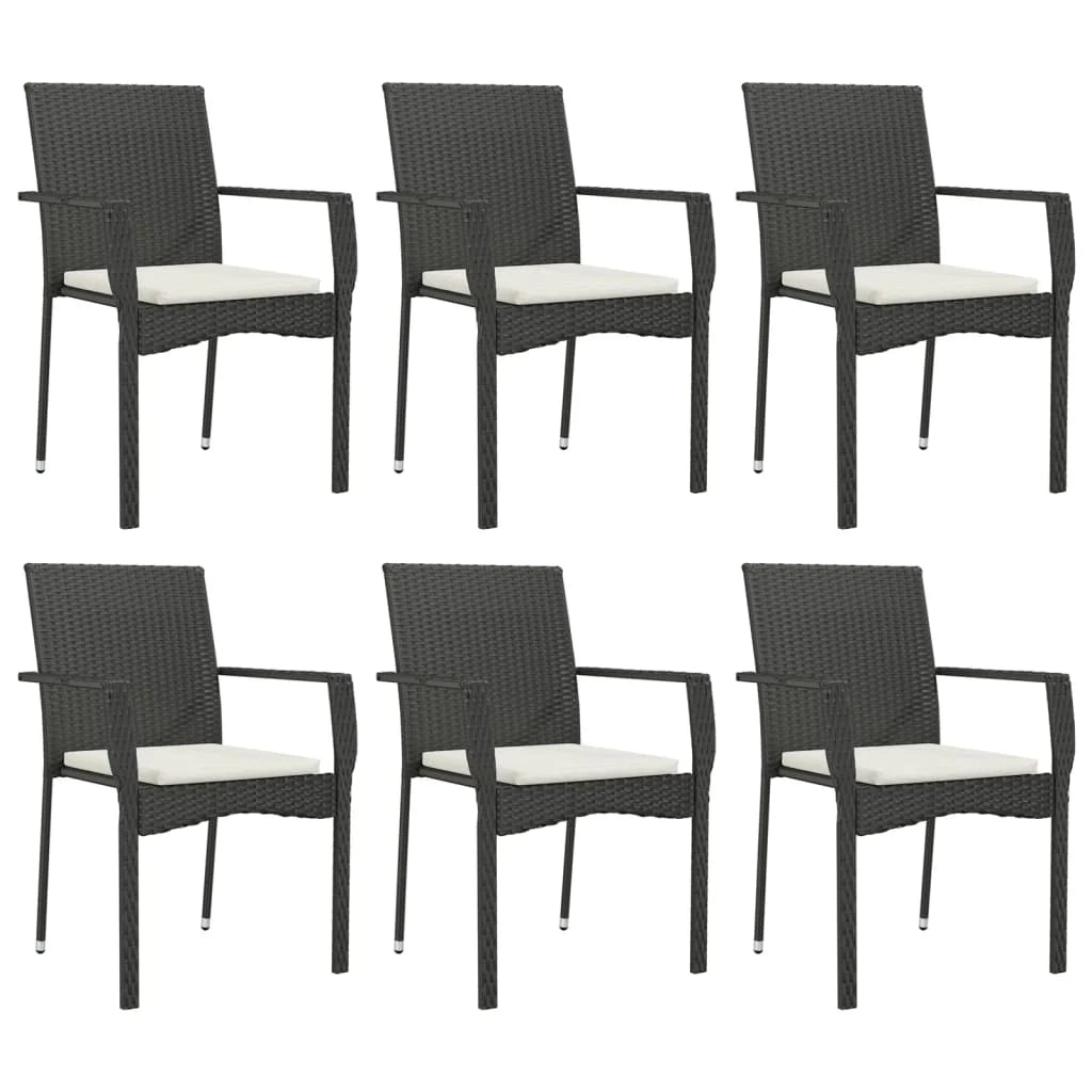 Set da pranzo da esterno in vimini di resina nera da 7 pezzi con cuscini 02_0014475