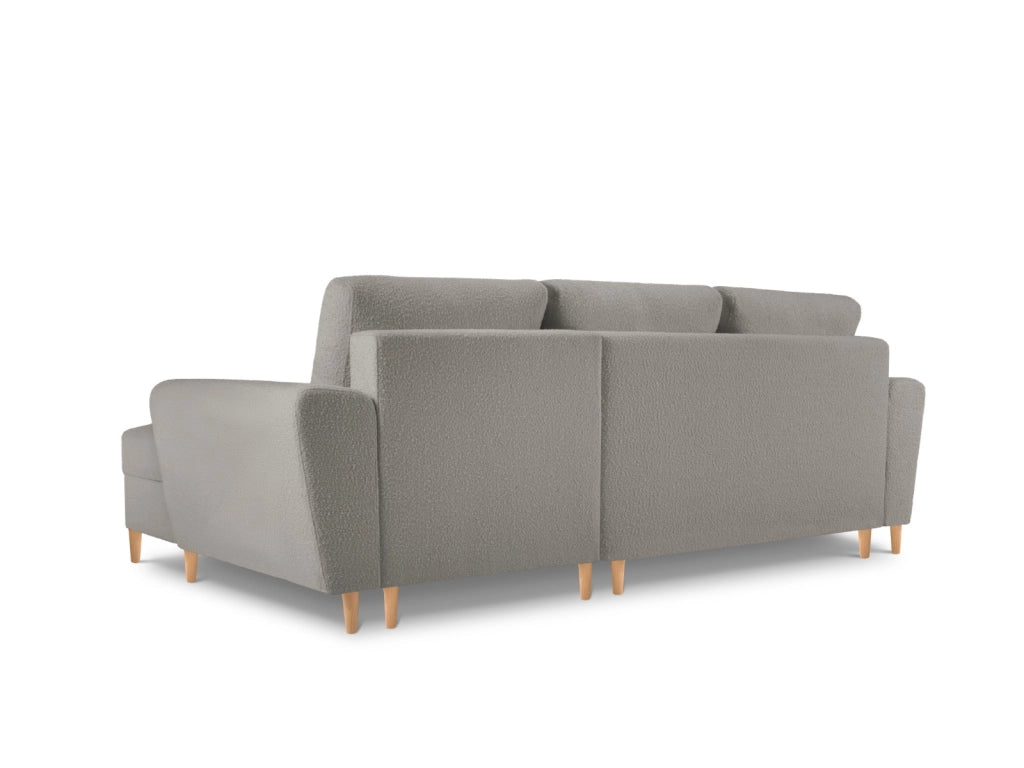 Cosmopolitan Design - Divano convertibile angolare destro con contenitore "Kyoto" 4 posti in bouclé grigio 