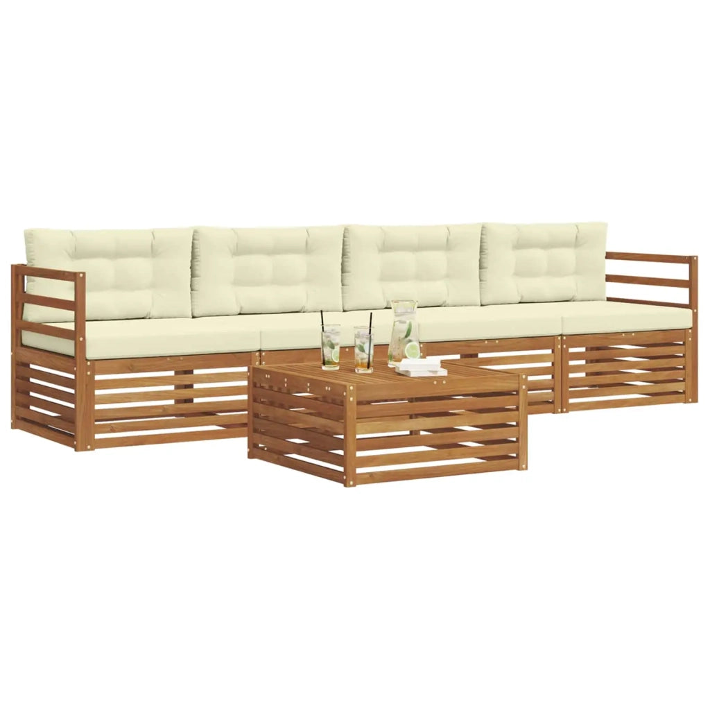 Set di divani da esterno con cuscino 5 pcs Naturale e Crema 3372960