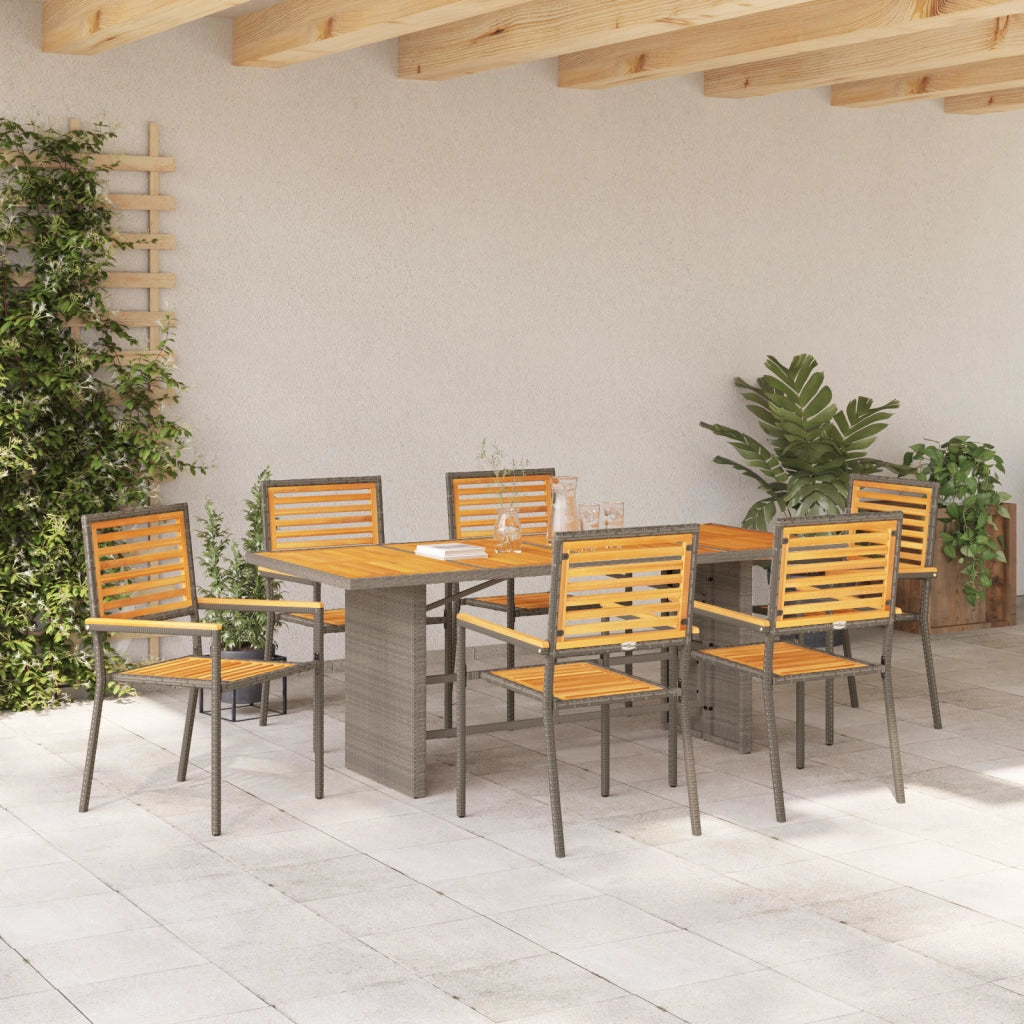 Set da Pranzo da Giardino in Polyrattan Grigio e Acacia 7 Pezzi