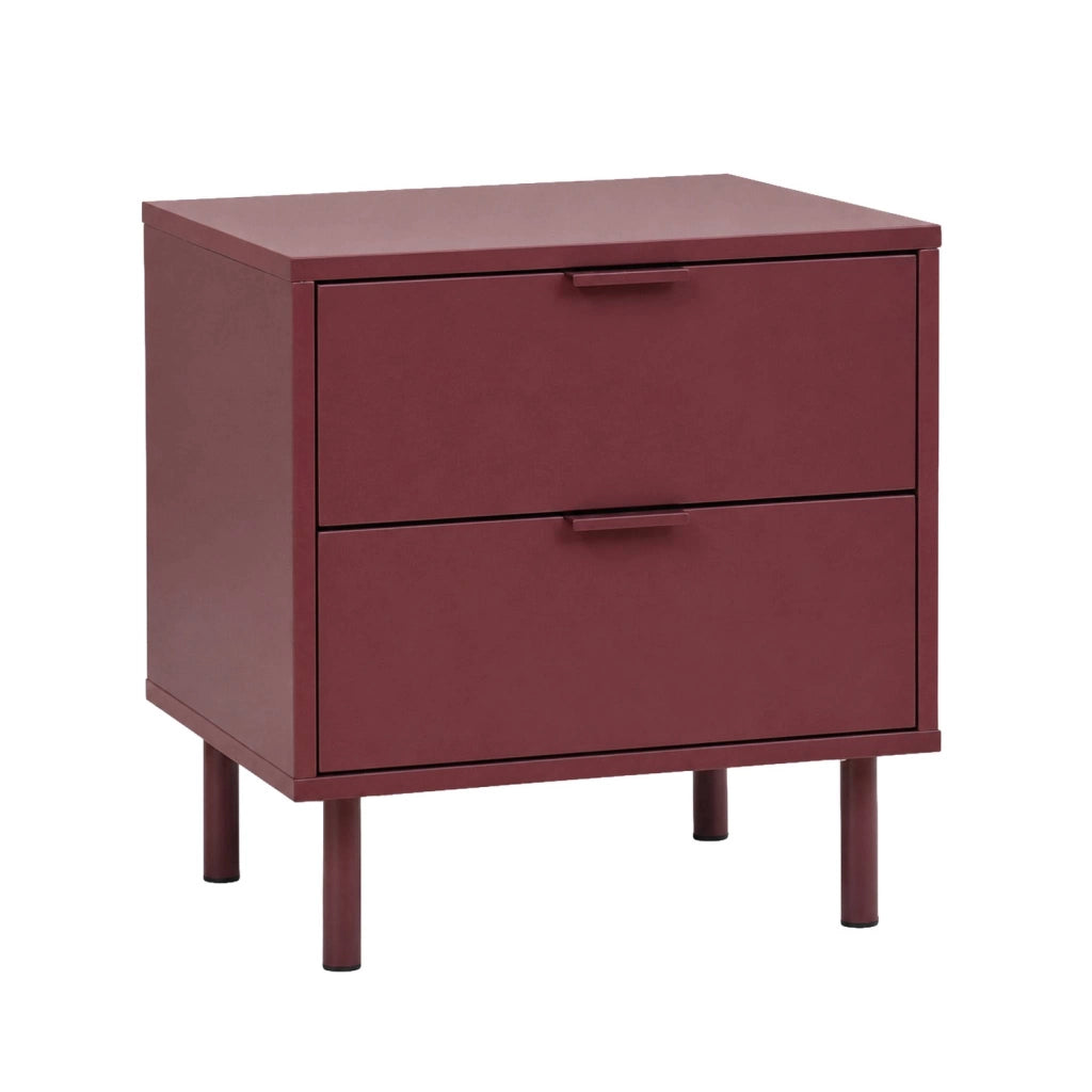 Set di 2 comodini decorativi in legno e metallo, 2 cassetti, bordeaux