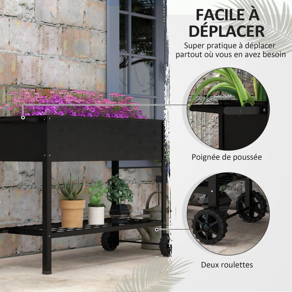 Fioriera con Ruote e Vassoio ¨C zephmum ¨C 109x39x80 cm Nero