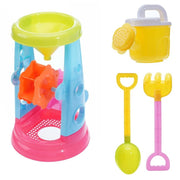Trade Shop - Set 4pz Gioco Sabbia Spiaggia Con Innaffiatoio Mulino Paletta Rastello 26x16cm 258269 -