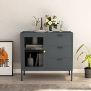 Credenza-Buffet-Armadio da cucina Antracite 75x35x70 cm in Acciaio e Vetro Temperato