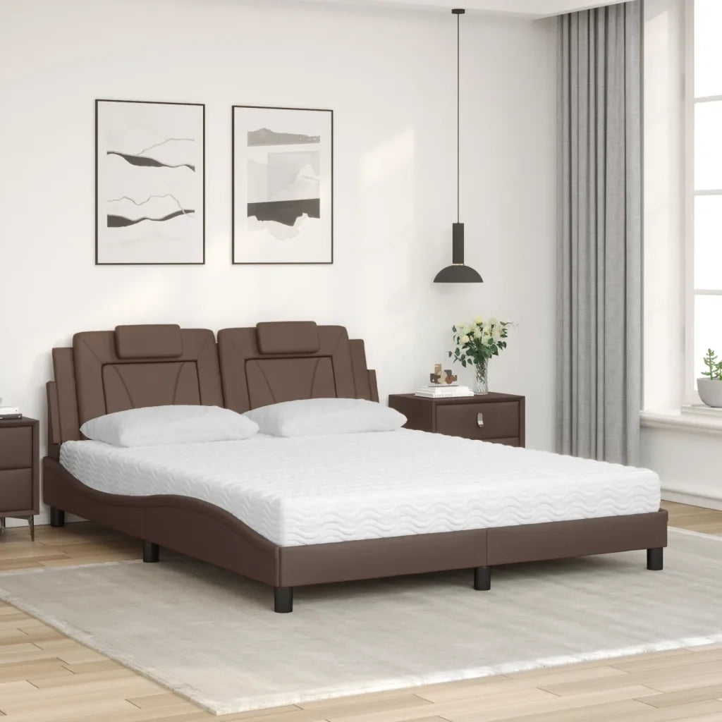 Letto Viana con Materasso Marrone 160x200cm in Similpelle 3208805