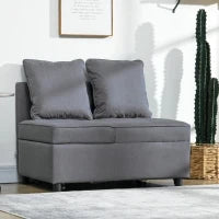 Poltrona Letto 3 in 1 con Schienale Reclinabile, in Tessuto Effetto Lino e Legno, 98x71x67 cm, Grigio Scuro