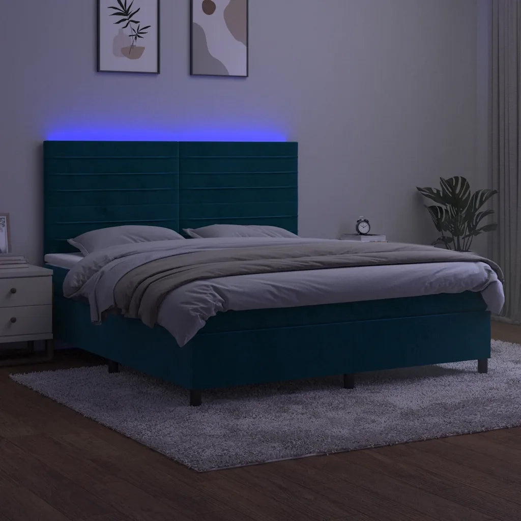 Letto a Molle con Materasso e LED Blu Scuro 180x200 cm 3136201